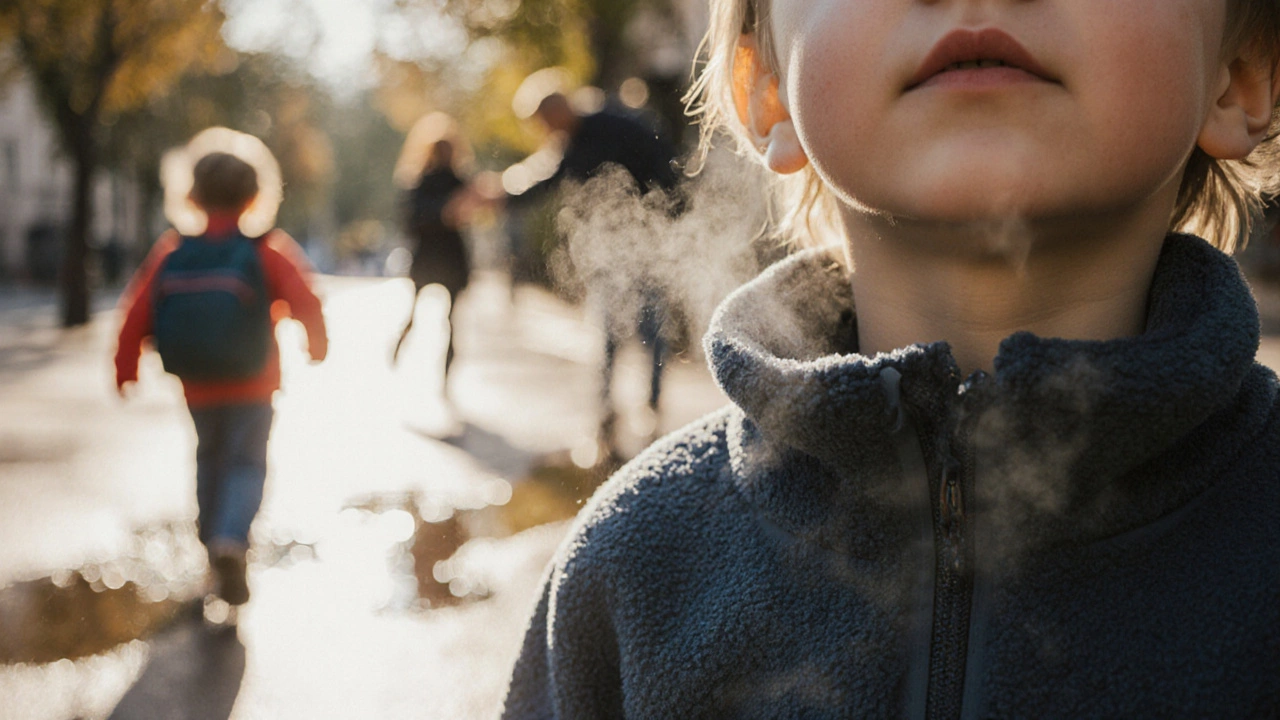 Близкий план шеи ребенка — сухая и теплая, символизирующая правильную одежду для холода.