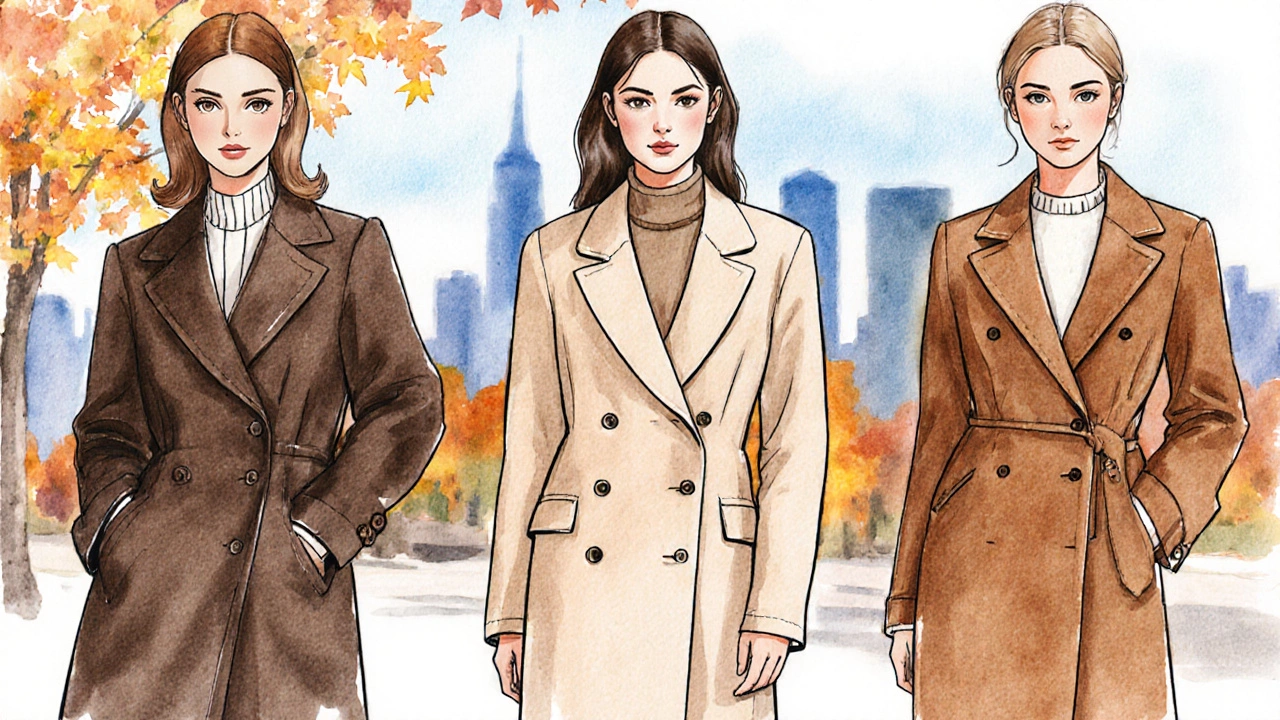 Три стиля пальто с разной длиной рукавов: классическое, пиджак и длинное, показаны в профиль.
