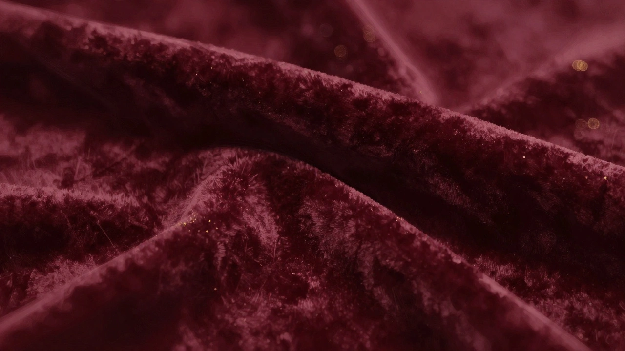 Бордовый бархат, текстура и золотистый свет в художественной иллюстрации