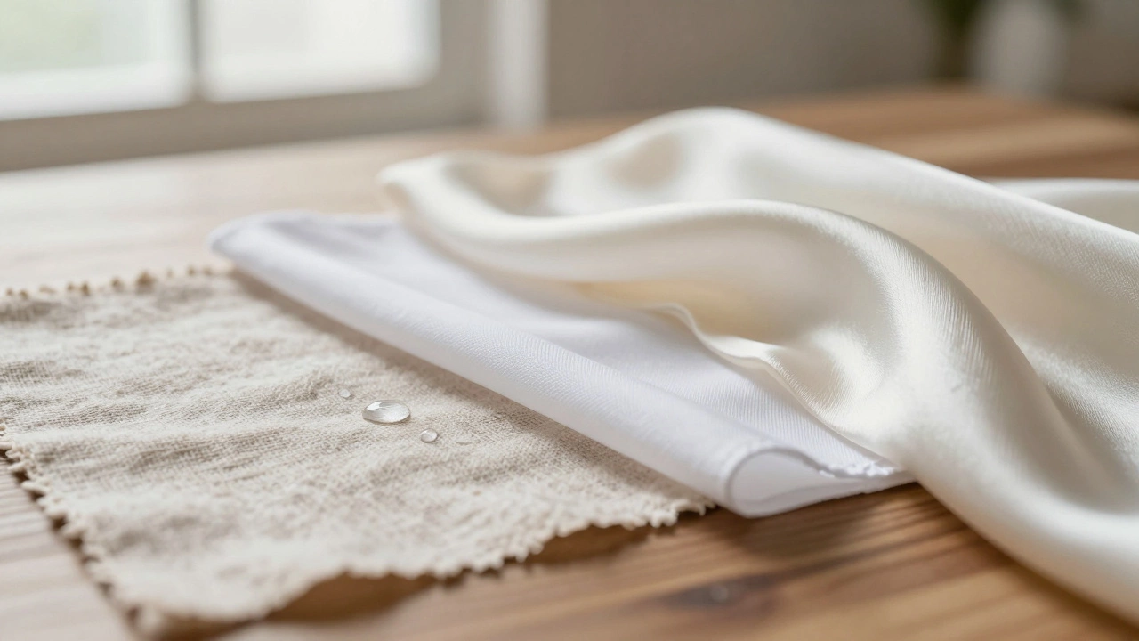 Три ткани: лён, хлопок и шёлк — сравнение текстур и впитывания влаги