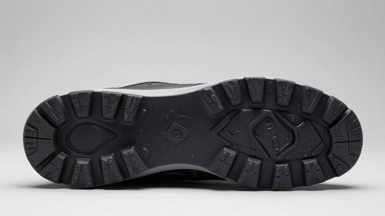 Макроснимок глубокого протектора зимней подошвы из термопластичной резины