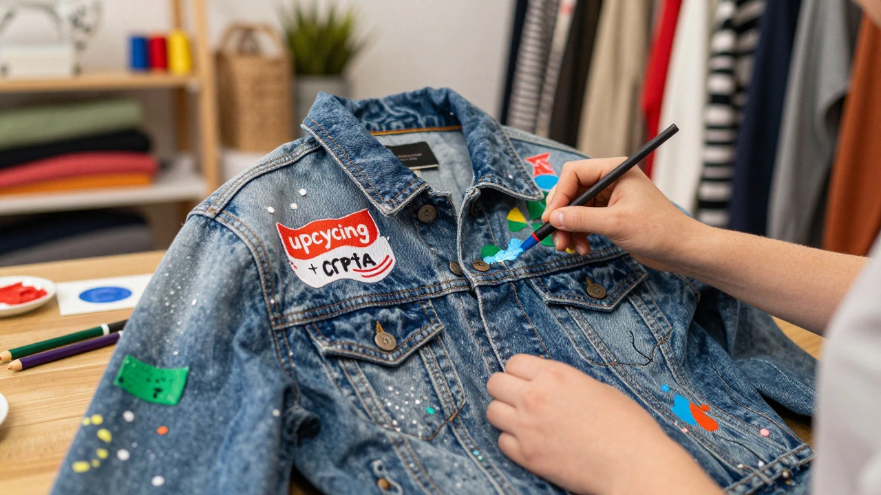 Процесс апсайклинга: раскрашивание винтажной джинсовки