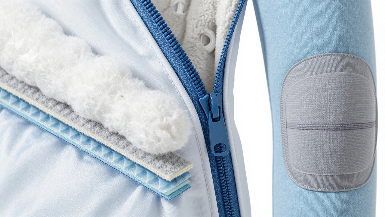 Схематичный вид слоев мембранной ткани и утеплителя детского комбинезона